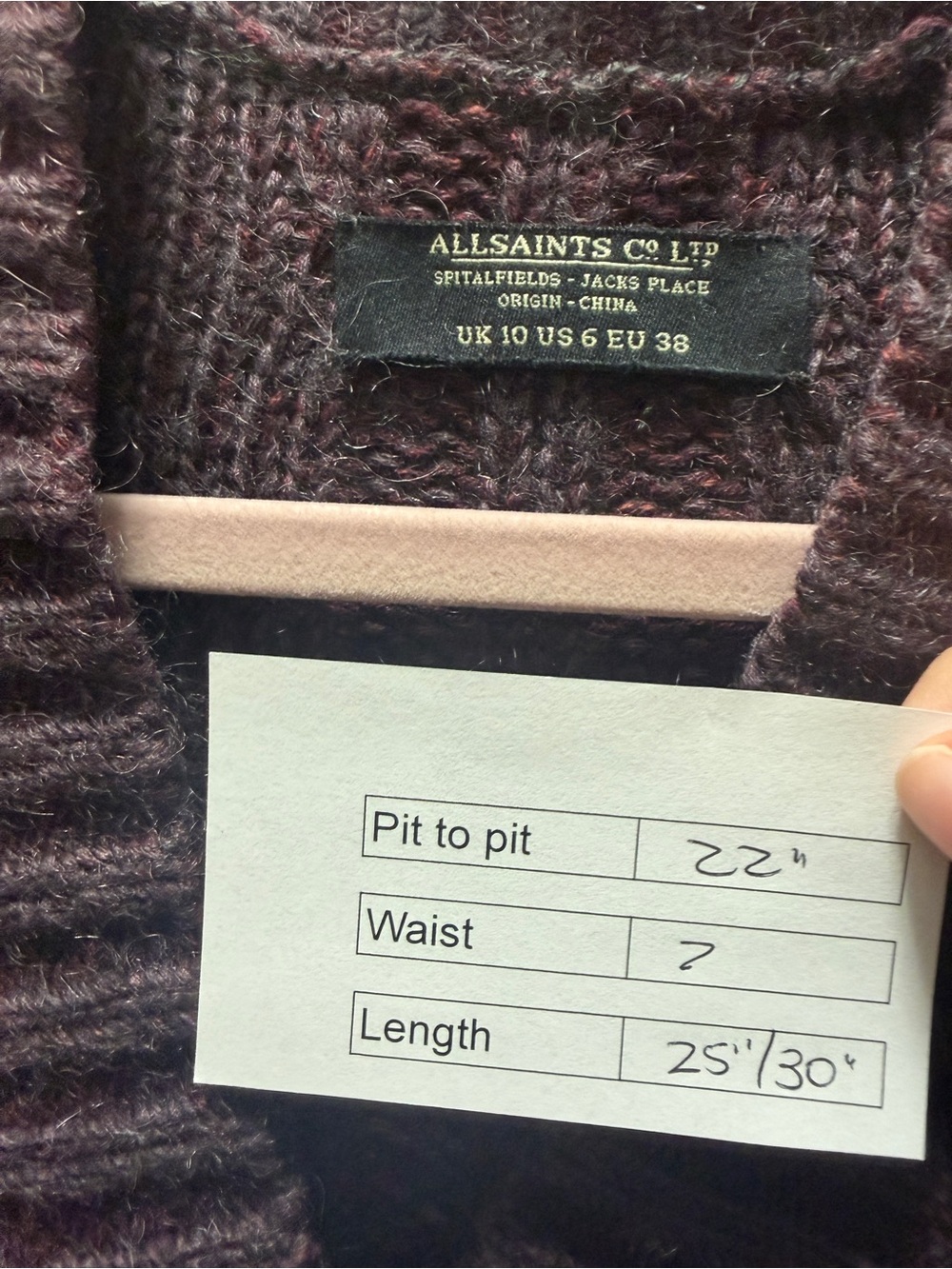 All Saints Spitalfields Cable Knit Cardigan Sweater Plum - Picture 9 of 9